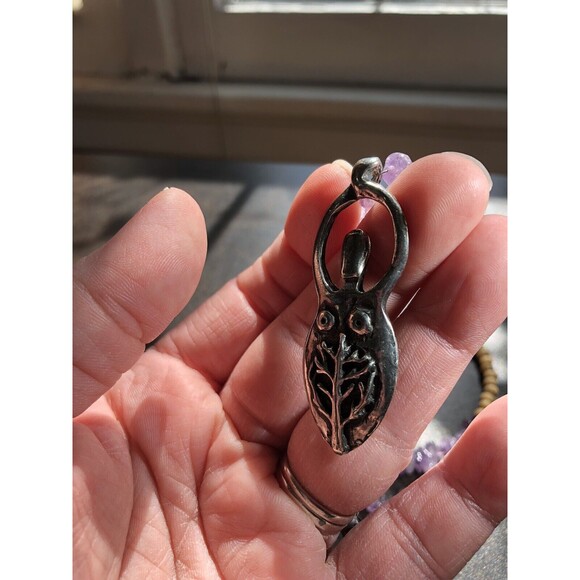 Amethyst Chip Bead Necklace with Goddess Tree Of Life Pewter Pendant Purple - Picture 6 of 11